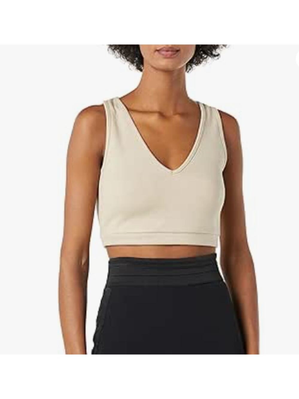 4th & Reckless Andie Top Women's L Beige V-Neck Sleeveless Cropped Banded Hem - Picture 1 of 6